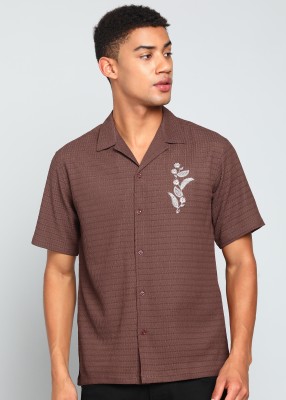 INDICLUB Men Self Design Casual Brown Shirt