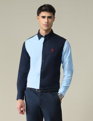 U.S. POLO ASSN. Men Color Block Casual Blue Shirt