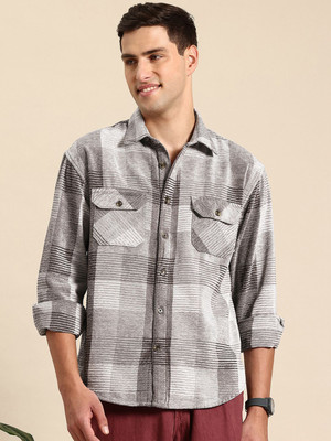 Mast & Harbour Men Self Design Casual Grey Shirt