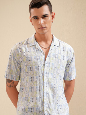 HIGHLANDER Men Printed Casual Green, White Shirt