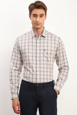 Allen Solly Men Checkered Formal Beige Shirt