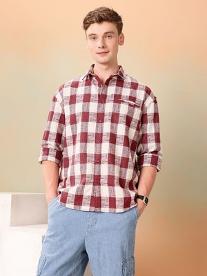 Mast & Harbour Men Checkered Casual Maroon Shirt