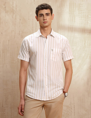 U.S. POLO ASSN. Men Striped Casual Beige Shirt