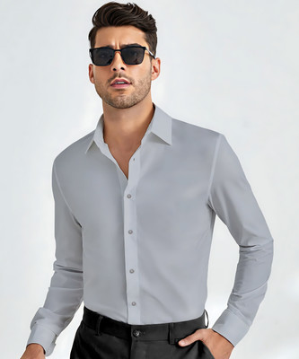 Webric Men Solid Formal Grey Shirt