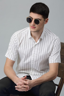 Jai Textiles Men Striped Casual White Shirt
