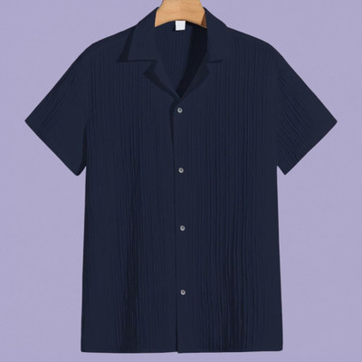Jenil Fashion Men Self Design Casual Dark Blue Shirt