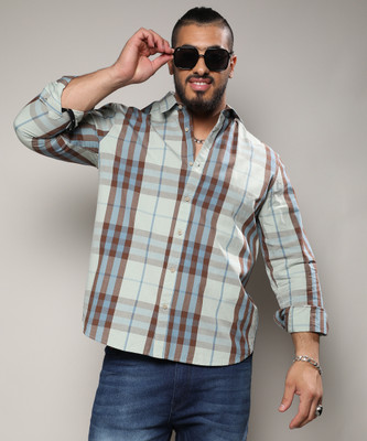 Instafab Plus Men Checkered Casual Green Shirt