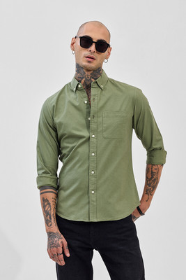 Snitch Men Solid Casual Green Shirt