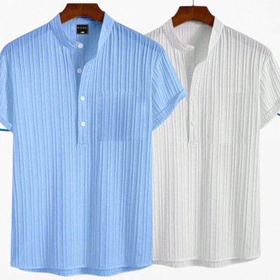 Jenil Fashion Men Self Design Casual Light Blue, White Shirt