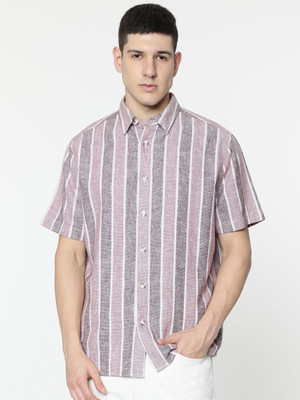 MARKS & SPENCER Men Striped Casual Pink Shirt