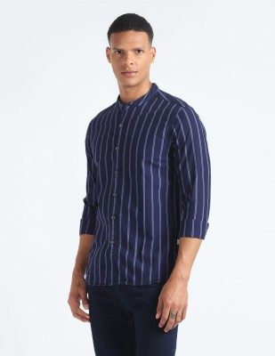 FLYING MACHINE Men Striped Casual Dark Blue, Blue, Pink Shirt