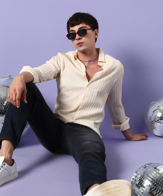 CAMPUS SUTRA Men Solid Casual Beige Shirt