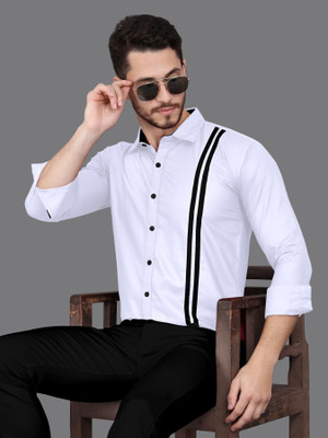 GAZZY CREATION Men Striped Casual White, Black Shirt