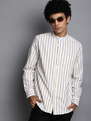 V-MART Men Striped Casual Yellow, White, Grey Shirt