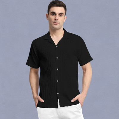 A Sti Men Self Design Casual Black Shirt