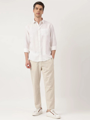 MARKS & SPENCER Men Striped Casual Beige Shirt