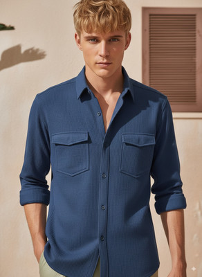 greet fashion Men Solid Casual Dark Blue Shirt