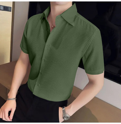 KALP CRAZE Men Self Design Casual Dark Green Shirt