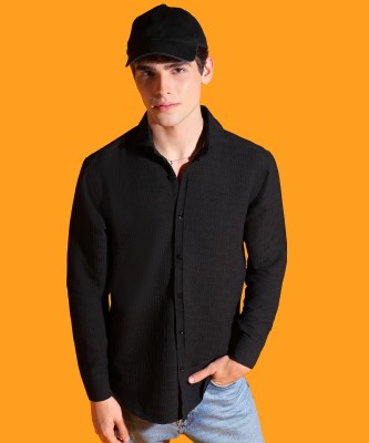 MAA UMA Men Self Design, Checkered Casual Black Shirt