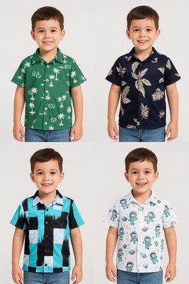 Juhil Boys Printed Casual Multicolor Shirt(Pack of 4)