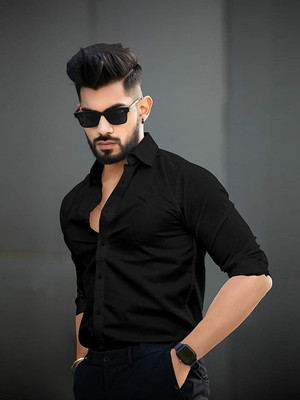 VC Fashion Men Solid Casual Black Shirt