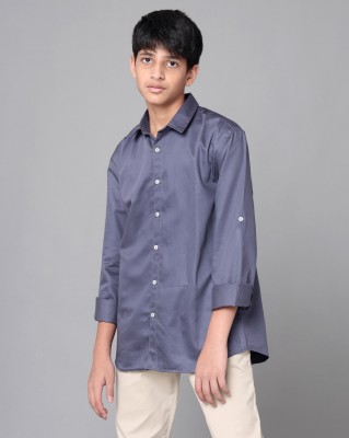 Under Fourteen Only Boys Solid Casual Grey Shirt