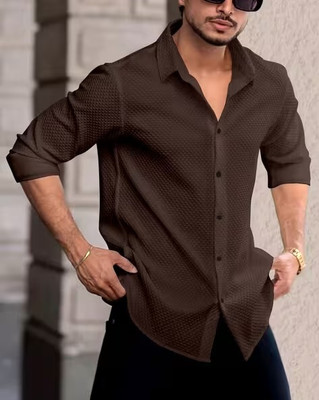 DISHANK CREATION Men Self Design Formal Dark Green Shirt