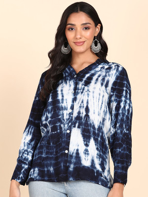 PinkTribe Women Dyed/Ombre Casual Dark Blue Shirt