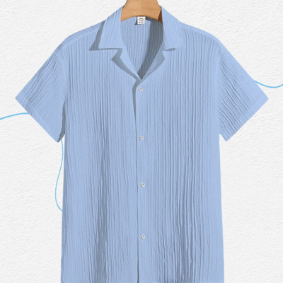 A DEEMOON TREND Men Self Design Casual Light Blue Shirt