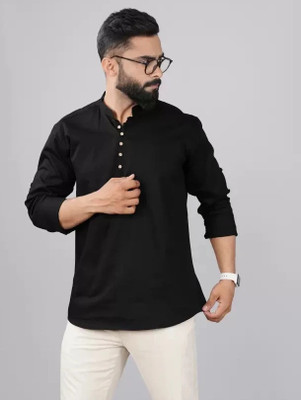 Style Grove Men Solid Casual Black Shirt