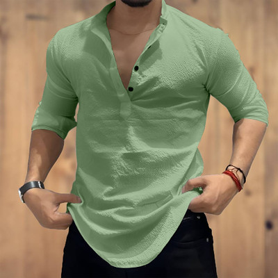 COMBRAIDED Men Self Design Casual Light Green Shirt