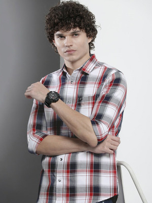 The Indian Garage Co. Men Checkered Casual Dark Blue Shirt