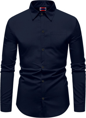SOUNDRYAFABRIC Men Solid Casual Dark Blue Shirt