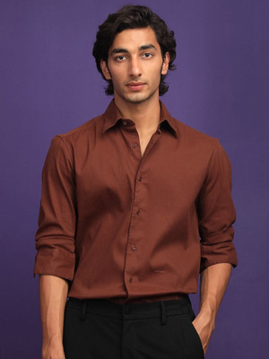 RARE RABBIT Men Solid Formal Brown Shirt