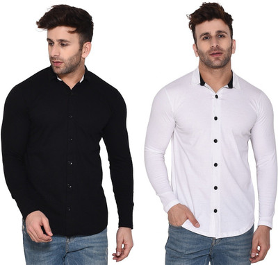 GEUM Men Solid Casual White, Black Shirt(Pack of 2)