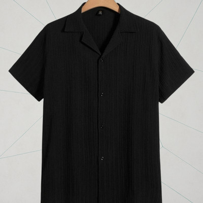 SHIRTWALA Men Self Design Casual Black Shirt