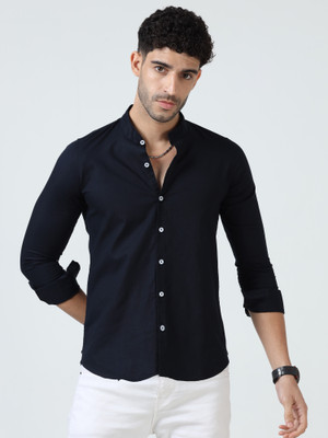 RESERIO Men Solid Casual Dark Blue Shirt