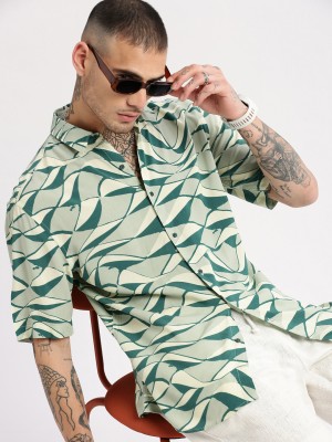 Showoff Men Printed Casual Light Green, Dark Blue, White Shirt