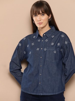 CHEMISTRY Women Solid Casual Blue Shirt