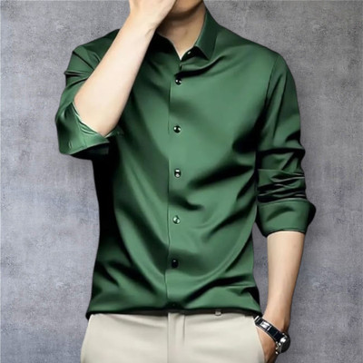 SID FAB Men Solid Casual Green Shirt