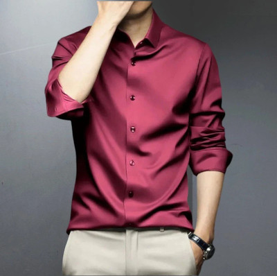 SATADHAR ENTERPRISES Men Solid Casual Maroon Shirt