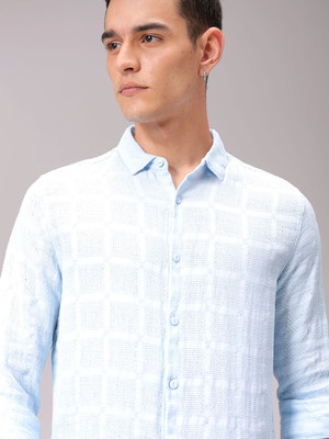 The Indian Garage Co. Men Solid Casual Blue Shirt