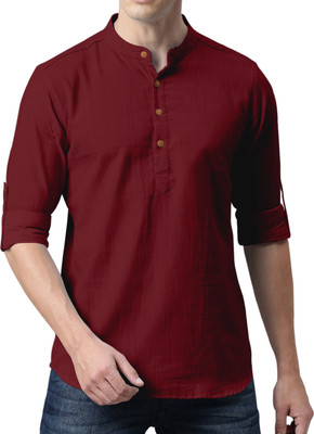 zbio Men Solid Casual Maroon Shirt