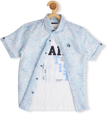 CAVIO Boys Printed Casual Light Blue Shirt