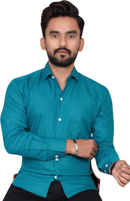 CLOSWIF CREATIONS Men Solid Formal Blue Shirt