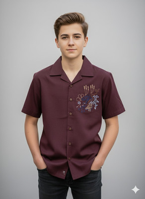 FABFARM Boys Solid Casual Maroon Shirt