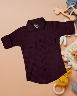 Zanskar Boys Self Design Casual Brown Shirt