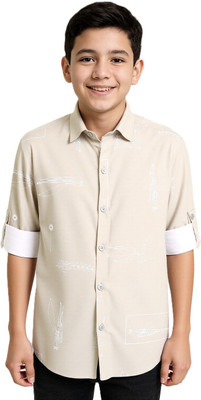 Charchit Boys Printed Casual Cream Shirt
