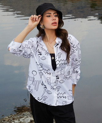 CAMPUS SUTRA Women Checkered Casual White, Black Shirt