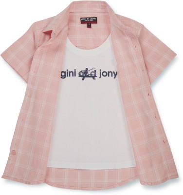 GINI & JONY Boys Checkered Casual Pink, White Shirt